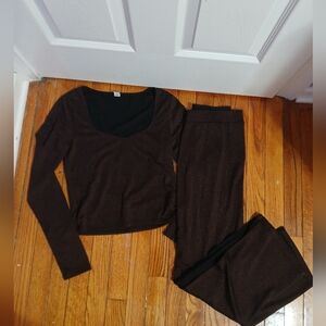 Brown Long Sleeve Top and Pants Set